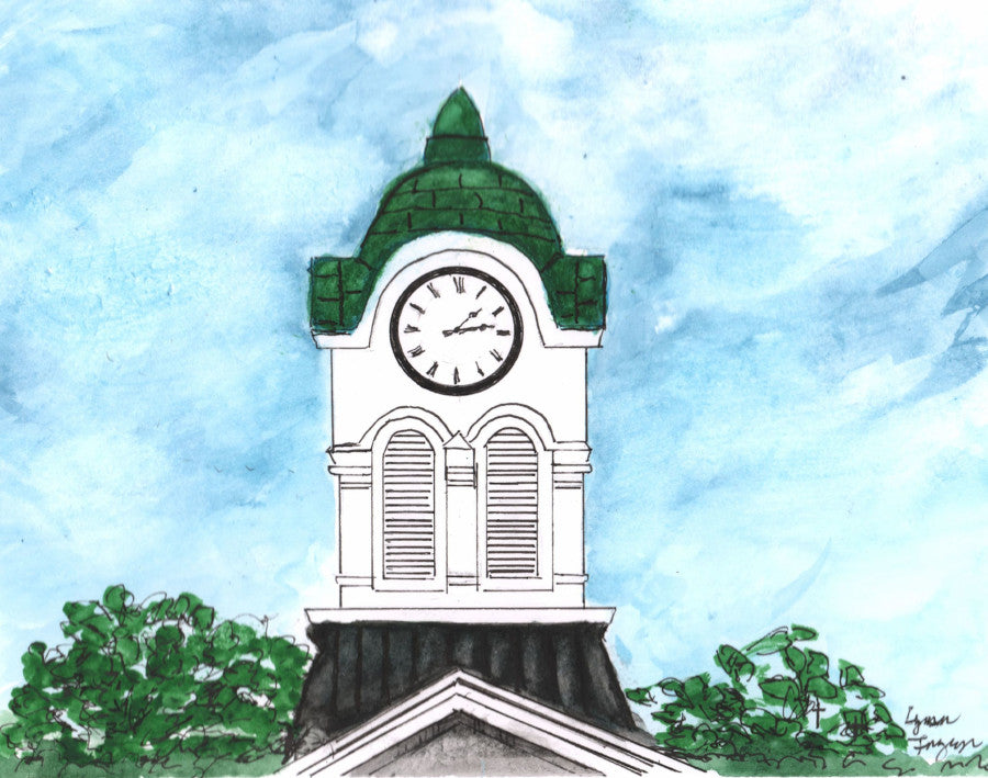 Clock tower on the Lafayette County Courthouse in Oxford, MS